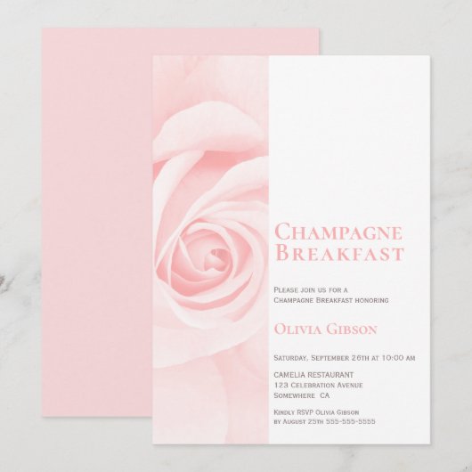 Roze Rose Champagne Ontbijt Vrijgezellenfeest Kaart (Voorkant / Achterkant)