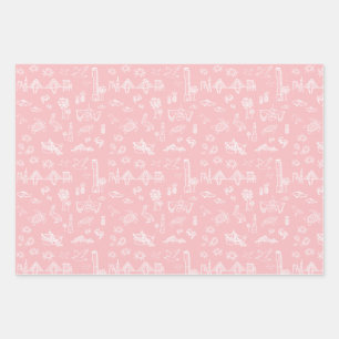 Roze Rose Charleston Toile Wrapping Papier Inpakpapier Vel