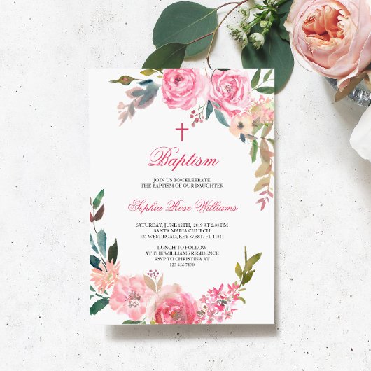 Roze Rose doop uitnodiging