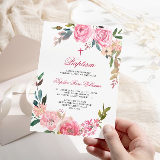 Roze Rose doop uitnodiging