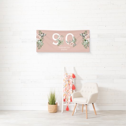 Roze Rose Elegant 90th Blush Birthday Party Spandoek (Insitu)