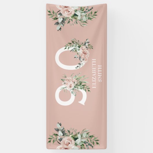 Roze Rose Elegant 90th Blush Birthday Party Spandoek (Verticaal)