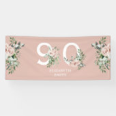 Roze Rose Elegant 90th Blush Birthday Party Spandoek (Horizontaal)