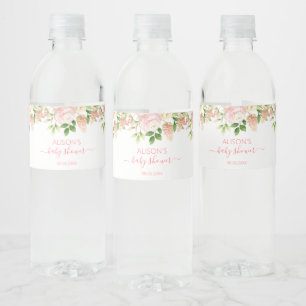 Roze Rose Elegant Floral Girl Baby shower Waterfles Etiket