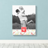 Roze Rose Elegant Wallpaper | Foto met monogram Canvas Afdruk (Insitu (Houten vloer))