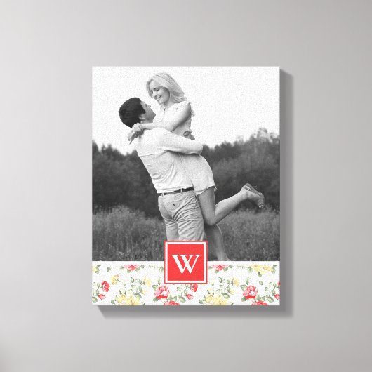 Roze Rose Elegant Wallpaper | Foto met monogram Canvas Afdruk (Voorkant)