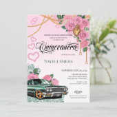 Roze Rose Emerald Groene Chola Lowrider Quinceaner Kaart (Staand voorkant)