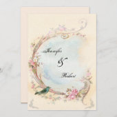 Roze Rose en Robin Bruiloft Uitnodiging (Voorkant / Achterkant)