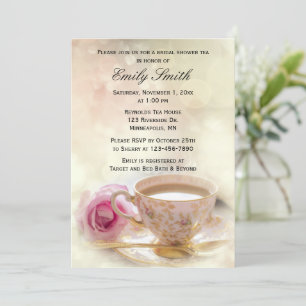 Roze Rose en Teacup Elegant Vrijgezellenfeest Te Kaart