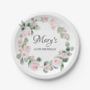 Roze Rose Eucalyptus 90th Birthday Papieren Bordje
