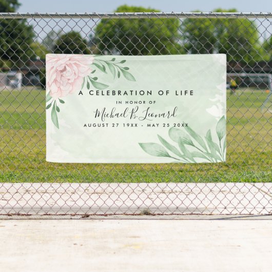 Roze Rose Eucalyptus Foliage Funeral Memorial Spandoek (Insitu)