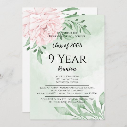 Roze Rose Eucalyptus Foliage High School Reunion Kaart (Voorkant / Achterkant)