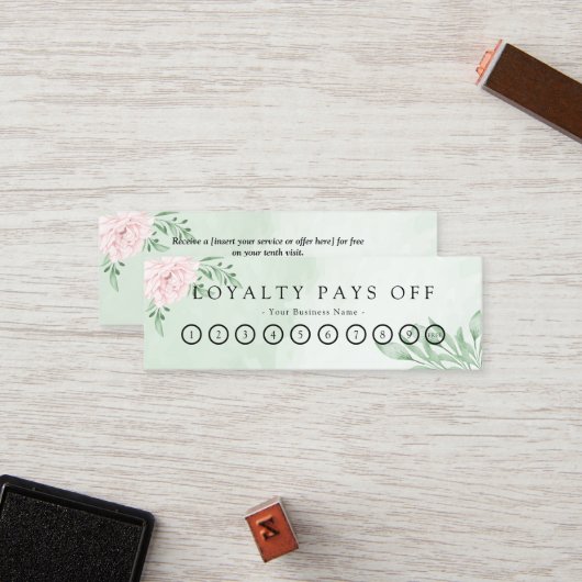 Roze Rose Eucalyptus Foliage Loyalty Punch Card (Voorkant / Achterkant in situ)
