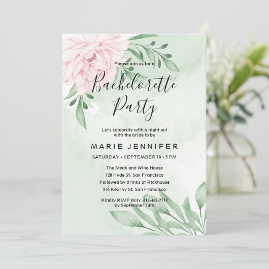 Roze Rose Eucalyptus gebladerte Bachelorette Kaart (Staand voorkant)