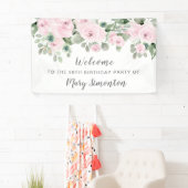 Roze Rose Floral 90th Birthday Party Welcome Spandoek (Insitu)