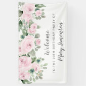 Roze Rose Floral 90th Birthday Party Welcome Spandoek (Verticaal)