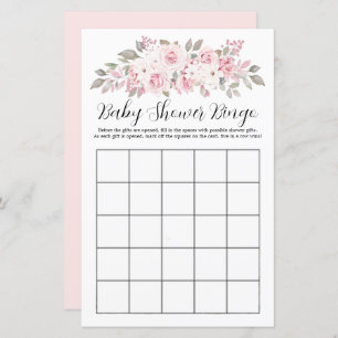 Roze Rose Floral Baby shower Bingo Game