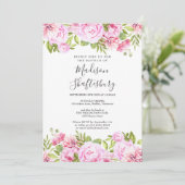 Roze Rose Floral Baptism Christening Kaart (Staand voorkant)
