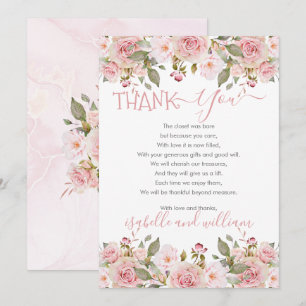 Roze Rose Floral Blooms Baby shower Dank je wel Bedankkaart