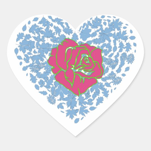 Roze Rose Floral Blue Valentijnsdag Sweep Hart Sticker (Voorkant)