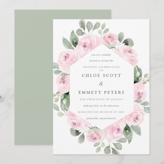 Roze Rose Floral Botanical Weddenschap Kaart (Voorkant / Achterkant)