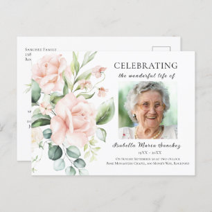 Roze Rose Floral Celebration of Life Foto Briefkaart