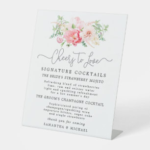 Roze Rose Floral Cocktails Weddenschap Reclamebord Met Voetstuk
