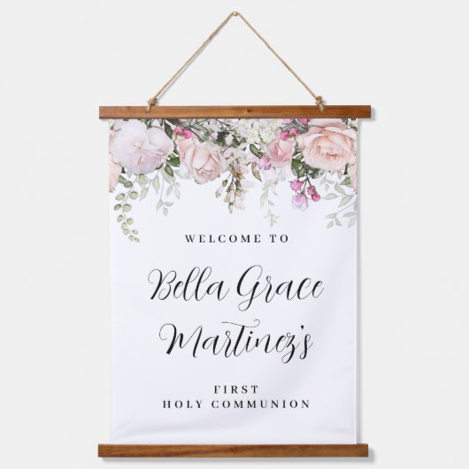 Roze Rose Floral First Community Welkom Hangend Wandkleed (Voorkant)