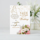 Roze Rose Floral Flowers Save the Date (Staand voorkant)