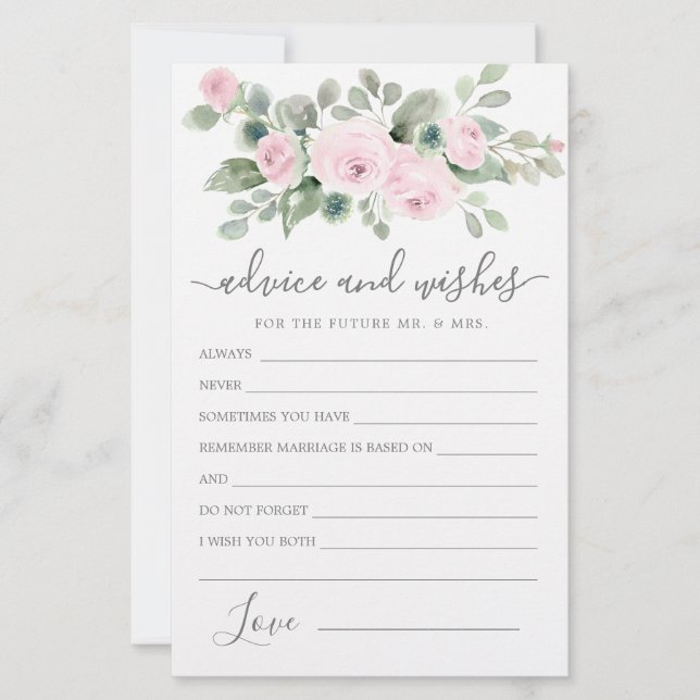 Roze Rose Floral Greenery Advice and Wishes Card (Voorkant)