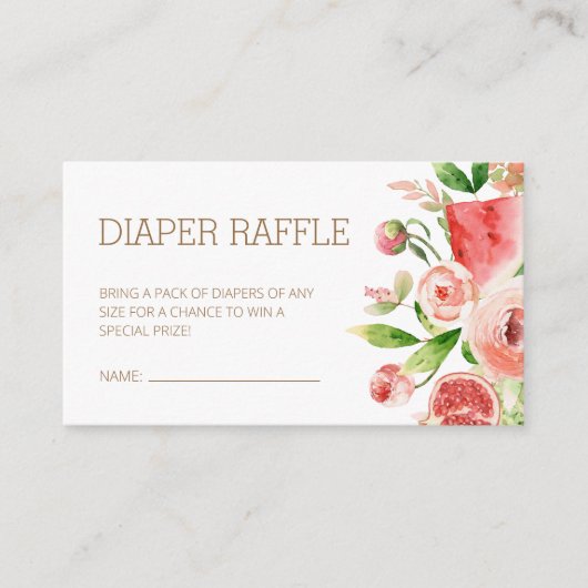 Roze Rose Floral Greenery Baby Diaper Raffle Informatiekaartje (Voorkant)