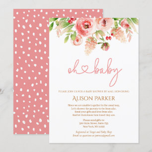 Roze Rose Floral Greenery Girl Baby shower per pos Kaart