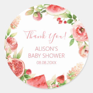 Roze Rose Floral Greenery Girl Baby shower Ronde Sticker