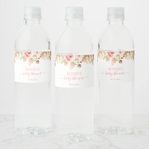 Roze Rose Floral Greenery Girl Baby shower Waterfles Etiket