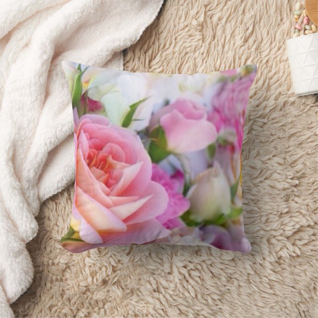 Roze Rose Floral - Monogram Sierkussen (Deken)