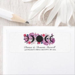 Roze Rose Floral Moon Phase Return Address Etiket