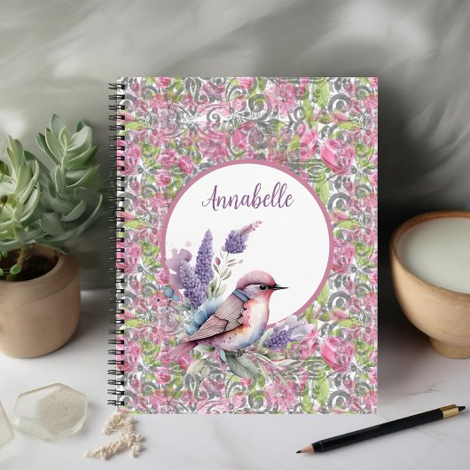 Roze Rose Floral Scroll Spiraal Notitieboek