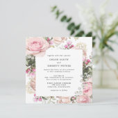 Roze Rose Floral Square Weddenschap Kaart (Staand voorkant)