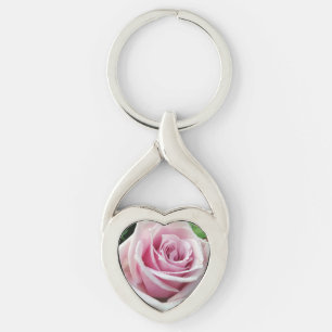 Roze Rose Floral Twisted Heart Metal Sleutelhanger