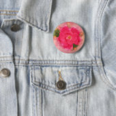 Roze Rose Floral Waterverf Ronde Button 5,7 Cm (In situ)