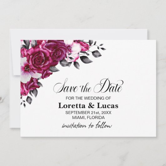 Roze Rose Floral Wedding Save the Date (Voorkant)