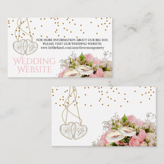 Roze Rose Floral Wedding - Weddenschap Website Informatiekaartje (Voorkant / Achterkant)
