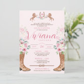 Roze Rose Floral Westerne Boots Charro Quinceanera Kaart (Staand voorkant)