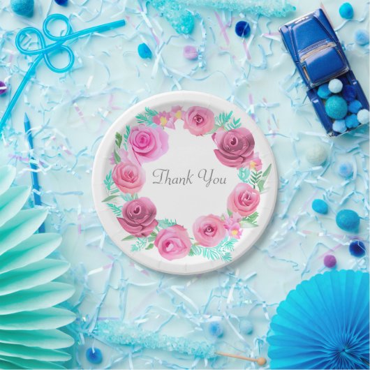 Roze Rose Floral Wreath Papieren Bordje (Feest)