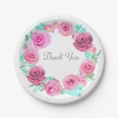 Roze Rose Floral Wreath Papieren Bordje (Voorkant)