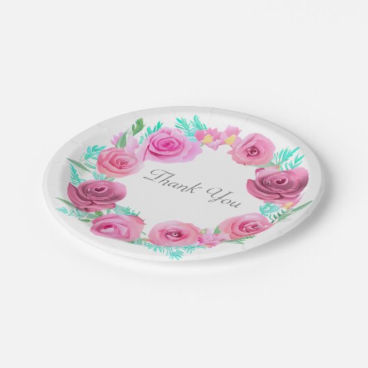 Roze Rose Floral Wreath Papieren Bordje (Gekanteld)