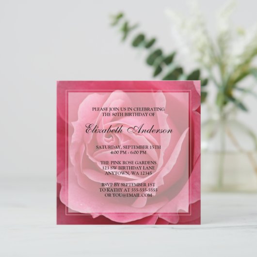 Roze Rose Flower 80th Birthday Party Kaart (Staand voorkant)