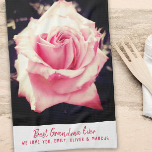 Roze Rose Flower Foto Best Grandma Script Theedoek