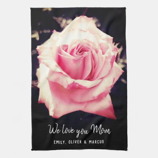 Roze Rose Flower Love you mam Photo script Theedoek (Verticaal)