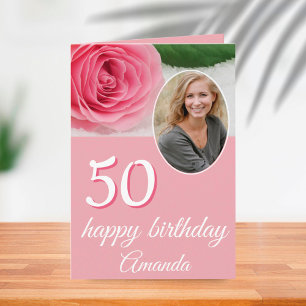 Roze Rose Flower Photo Floral 50th Birthday Card Kaart